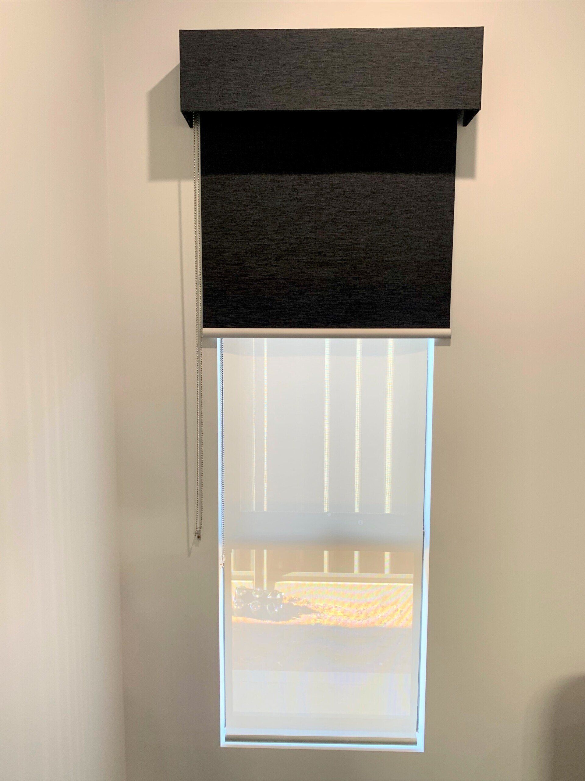 Two-Tone Window Shades Dark Grey Outer with Light Sheer Inner — Alice Mobile Blinds in Ciccone, NT