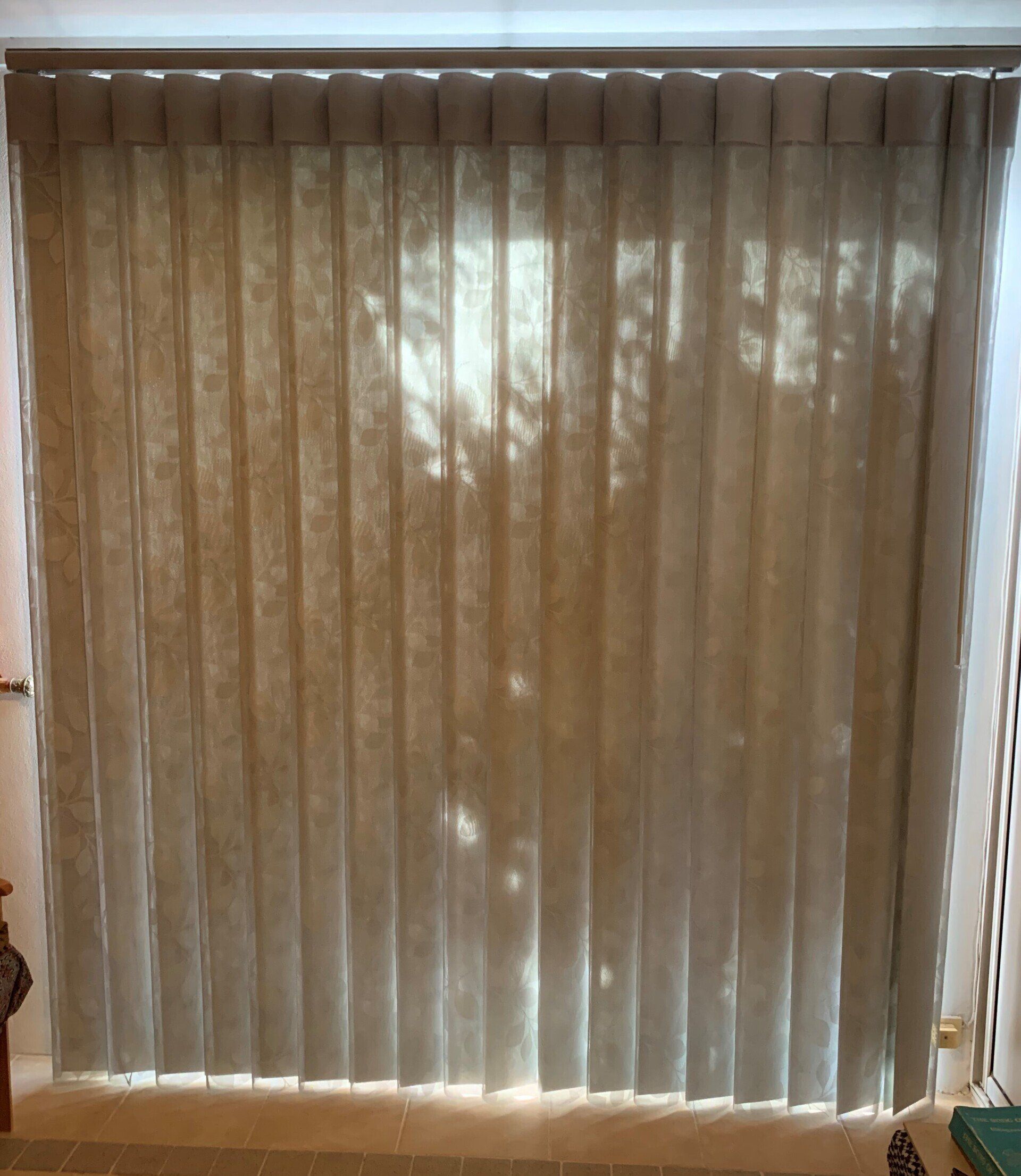 Beige Vertical Blinds Covering a Window — Alice Mobile Blinds in Ciccone, NT