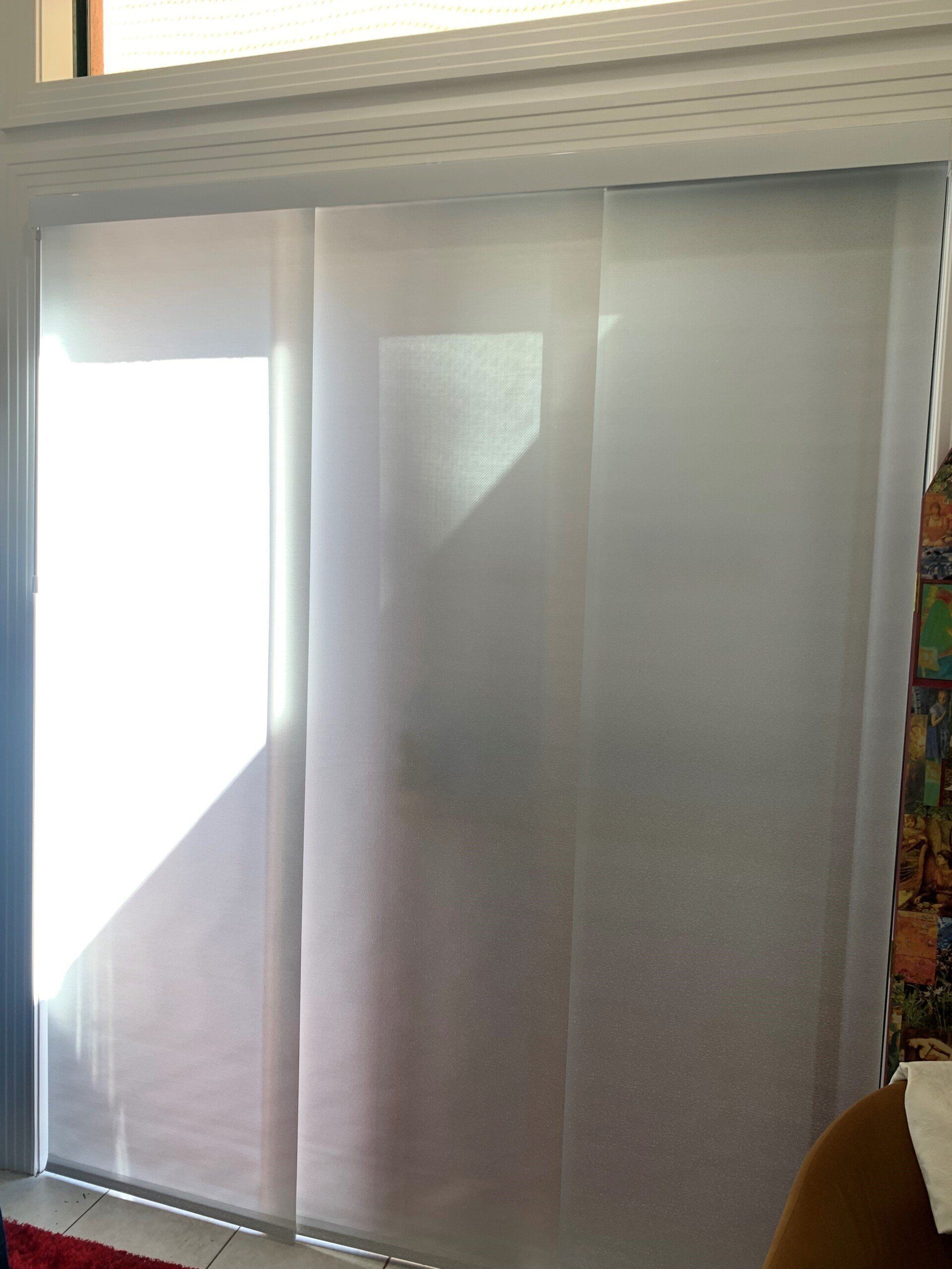 Sheer White Panel Blinds Covering a Window — Alice Mobile Blinds in Ciccone, NT