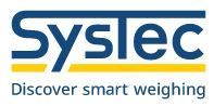 Das Syslec-Logo ist blau und gelb und sagt „Discover Smart Weighing“.