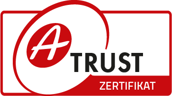 Ein rot-weißes Logo für ein Vertrauenszertifikat