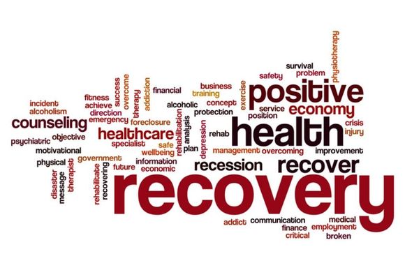 a word cloud with the word recovery in the middle