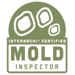 Green seal with "InterNACHI Certified Mold Inspector" text and mold icons.