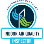 INACHI certified Indoor Air Quality Inspector badge, blue and green, stylized air flow.