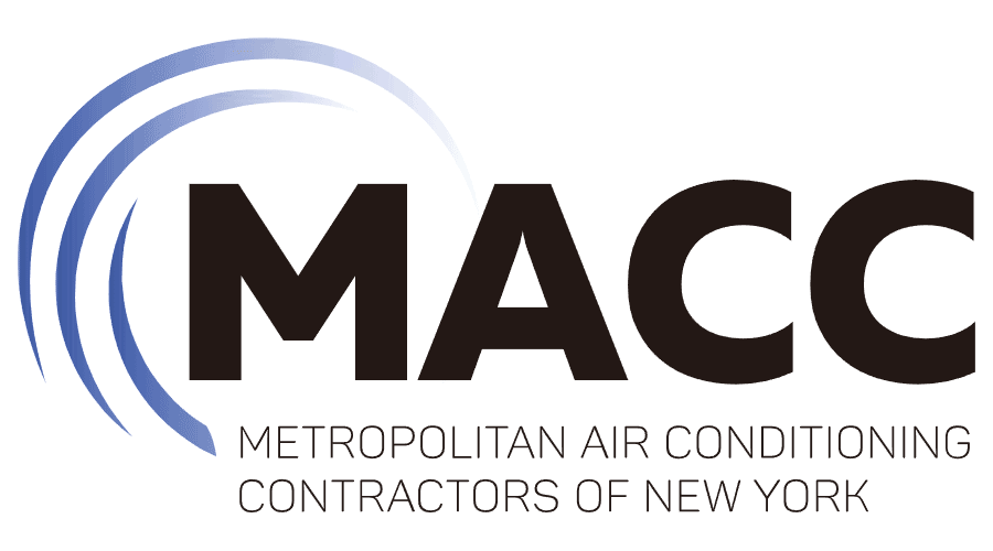 MACC logo with blue arcs and text for Metropolitan Air Conditioning Contractors of New York