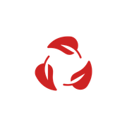 A red recycling symbol with three leaves in a circle on a white background.