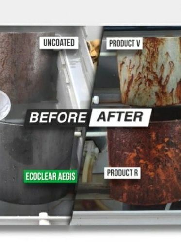 A picture of a sink before and after being cleaned with a product.