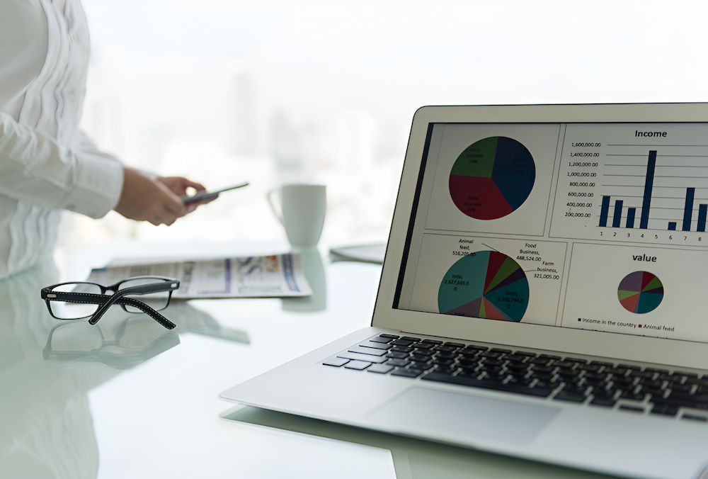 A Laptop Computer With A Pie Chart On The Screen — BookSenz In Cessnock, NSW