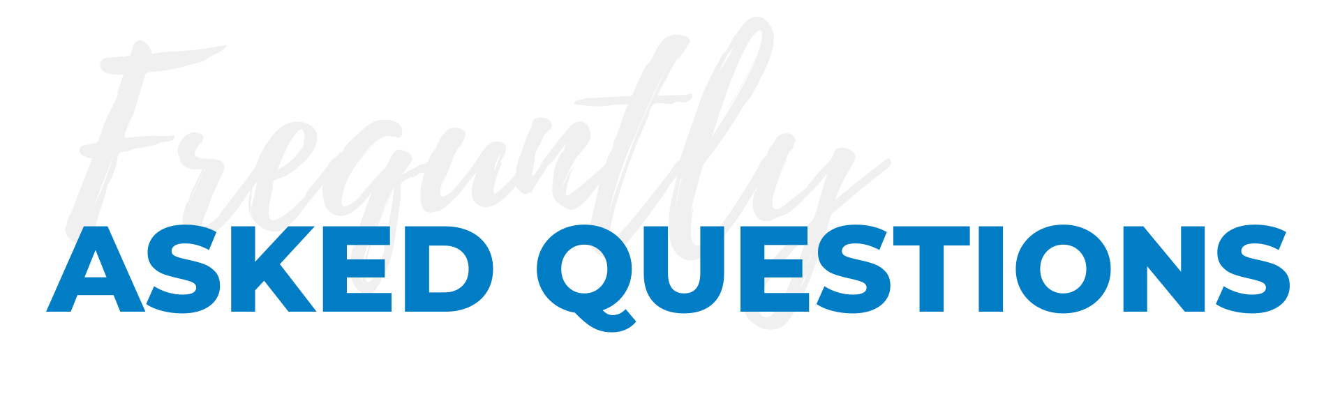 A blue and white logo text that says frequently asked questions on a white background.