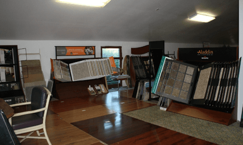 Showroom of different flooring tiles, carpets, and hardwood at Harvey's Flooring in Kauai