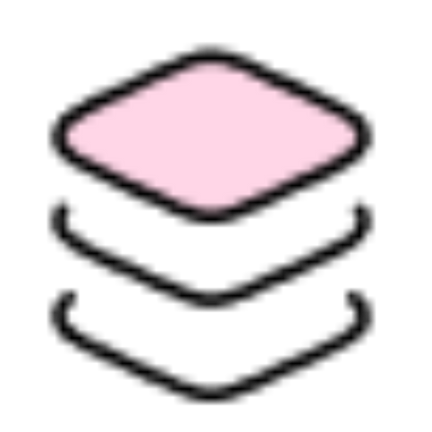 Stack of three diamond-shaped layers, top one pink, rest are black outlines.