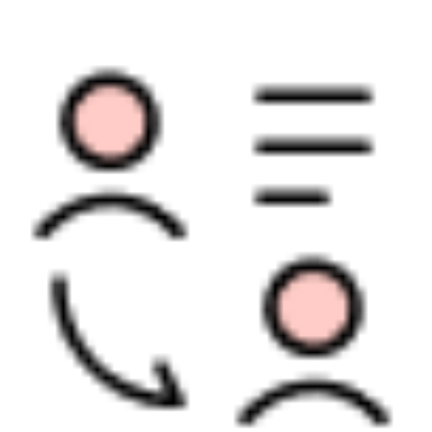 People transfer icon. Two people, lines and an arrow.