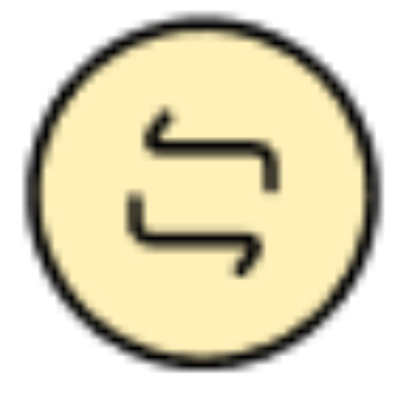 Two opposing arrows within a light yellow circle.