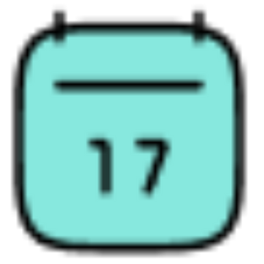 Cyan calendar icon, with number 17, indicating a specific date.