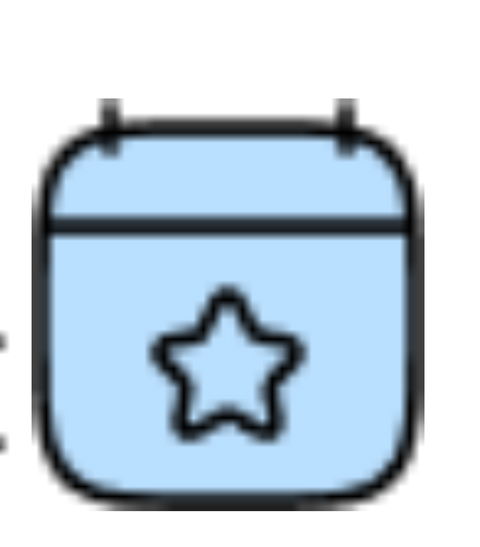 Light blue calendar icon with a star in the center.