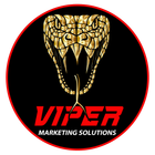 Golden viper head inside black circle with red text: 