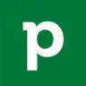 White lowercase “p” on a green background.