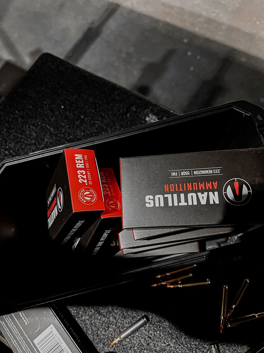 A box of nautilus ammunition sits on a table