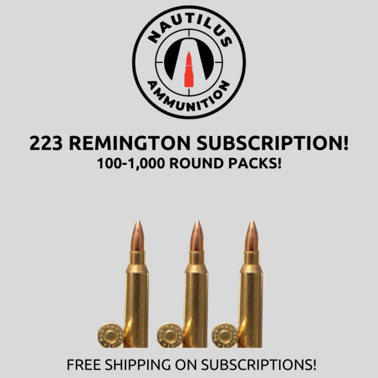 A nautilus ammunition advertisement for 223 remington round packs