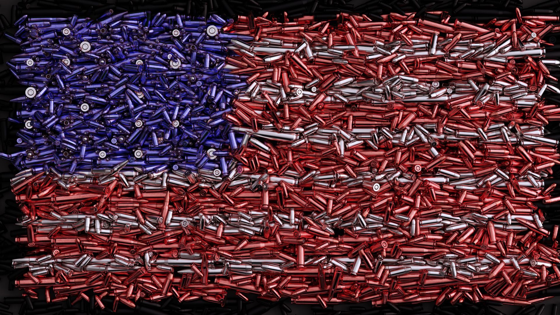An american flag made out of bullets on a black background.