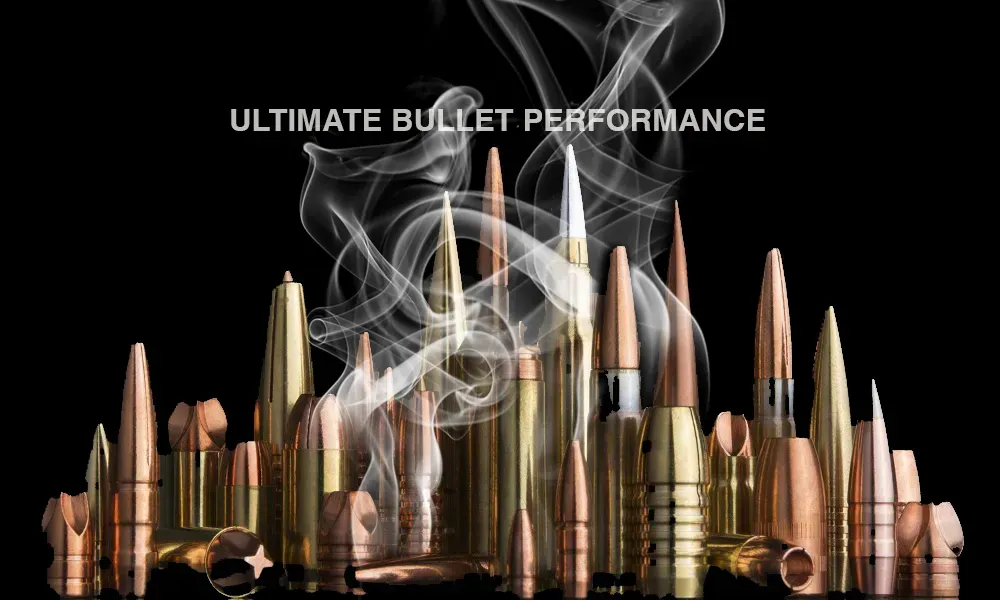 A bunch of different types of bullets with smoke coming out of them.