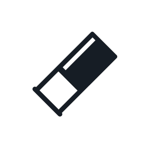 A black and white eraser icon on a white background.