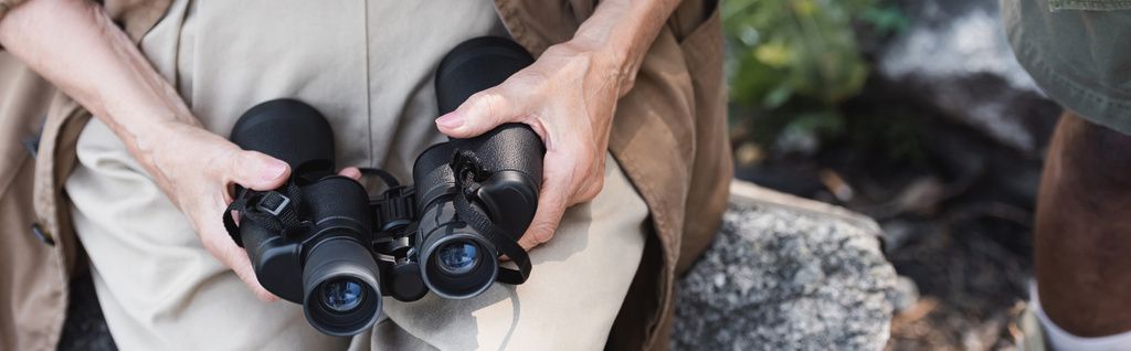 A person is holding a pair of binoculars in their hands.