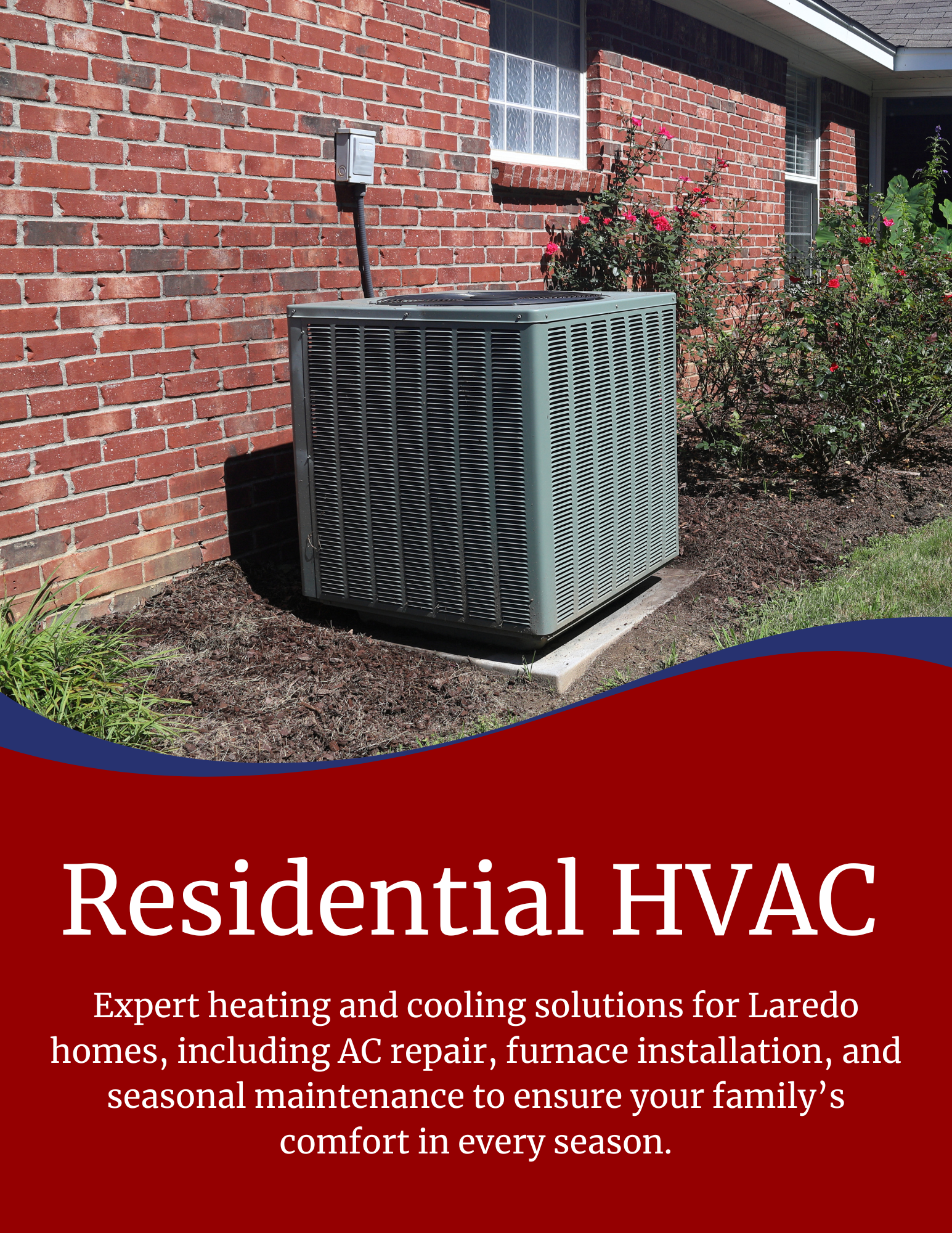 HVAC unit outside a brick house with text 