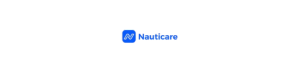 A blue logo for a company called nauticare on a white background.