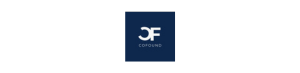 A blue and white logo with the letter cf on it