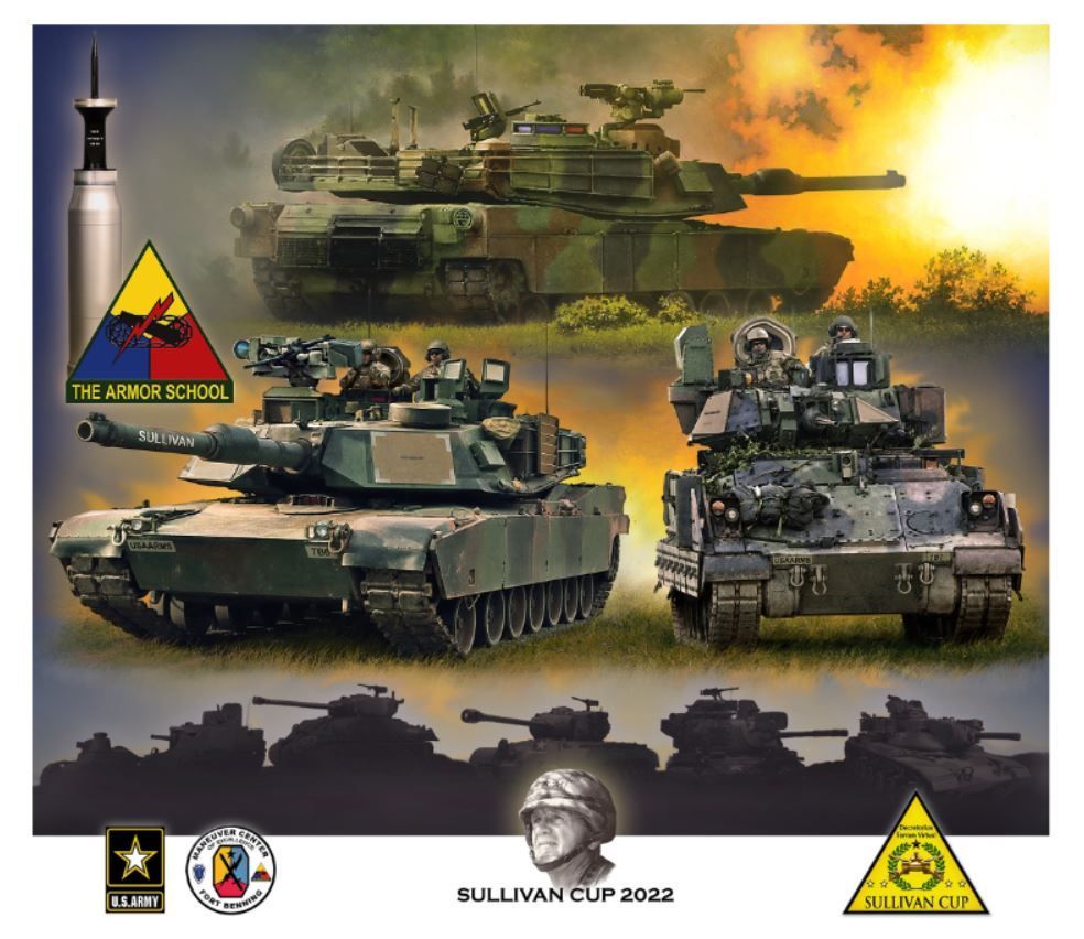 A poster for the bullivan cup 2003 showing military tanks