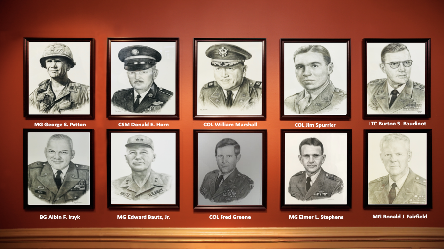 A row of black and white portraits of men in military uniforms