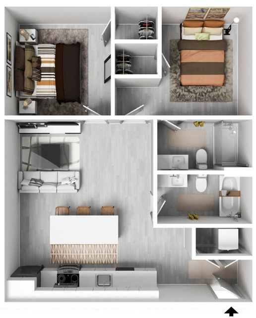 An aerial view of a floor plan of a house.