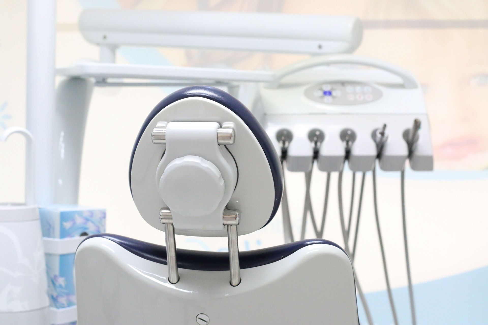 A close up of a dental chair in a dental office