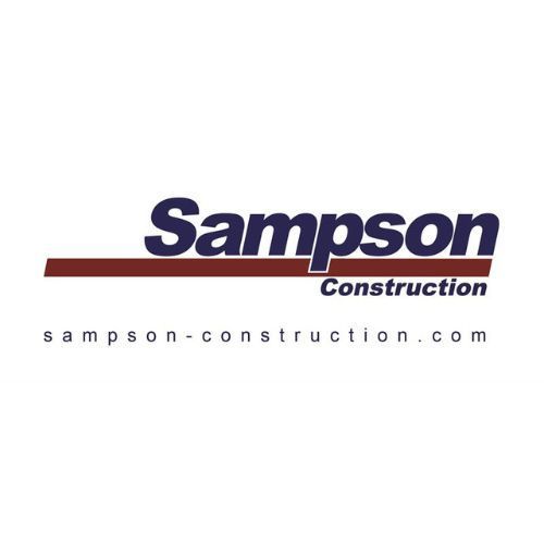 the logo for sampson construction is on a white background .