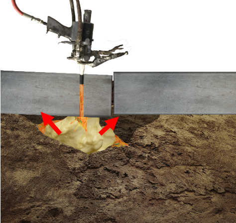 A machine is cutting a piece of metal in the ground