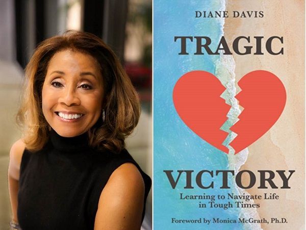 Diane Davis author, next to her book titled tragic victory
