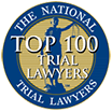 The National Top 100 Trial Lawyers logo: Blue and gold with a scale-holding statue in the center.