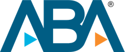 ABA logo in teal with blue and orange triangular accents