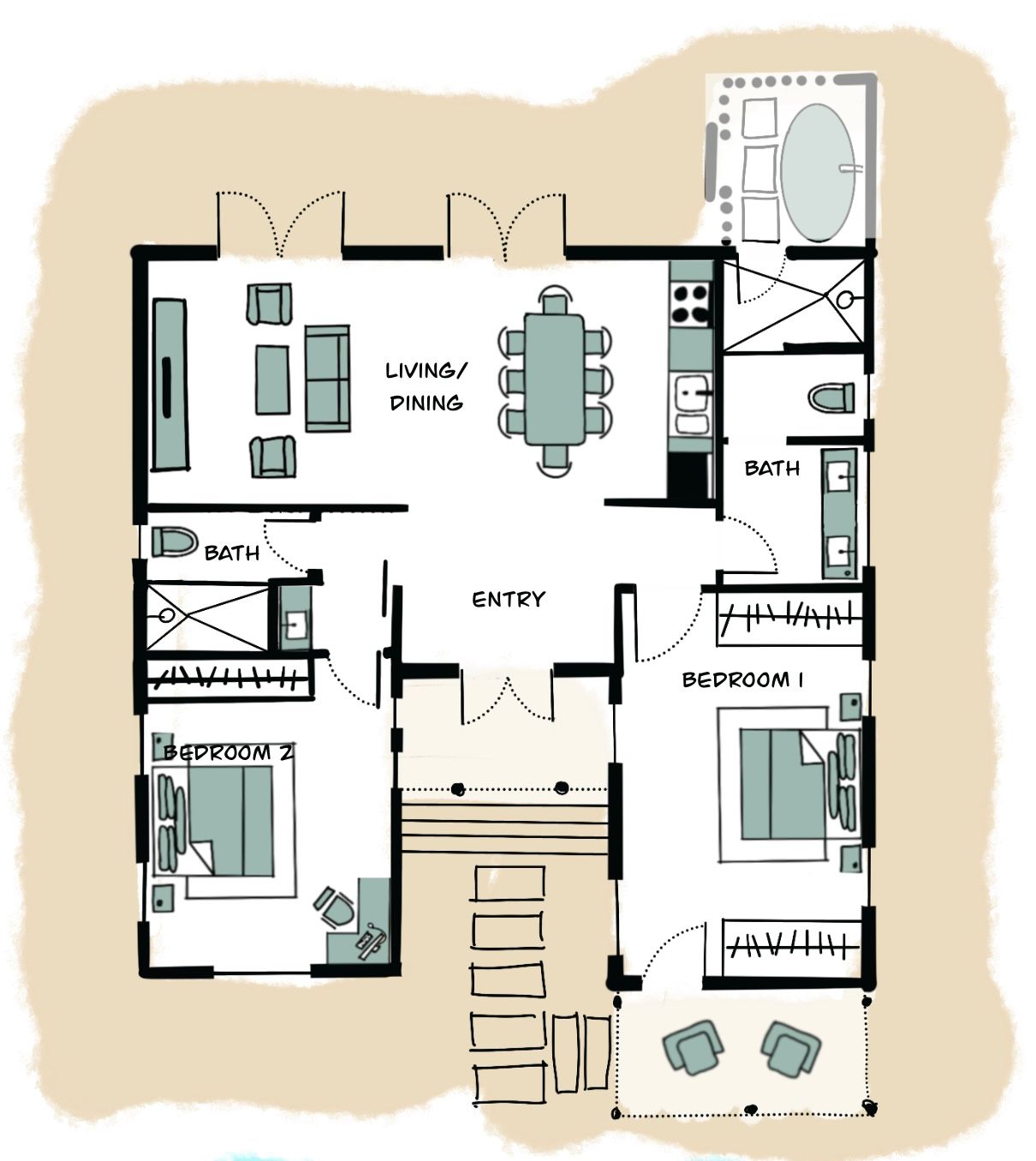 A black and white floor plan of a house