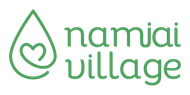 A green logo for namiai village with a heart in the middle