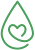A green drop with a heart inside of it.