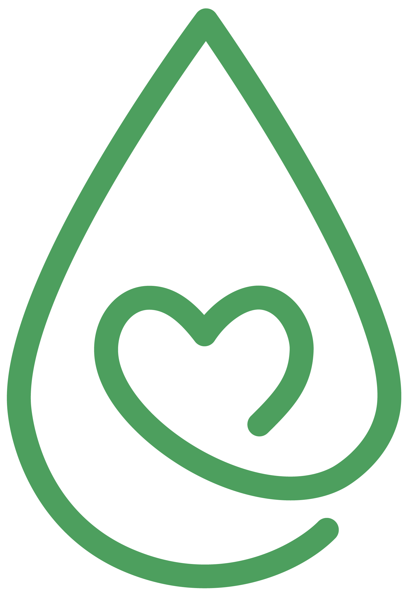 A green drop with a heart inside of it.