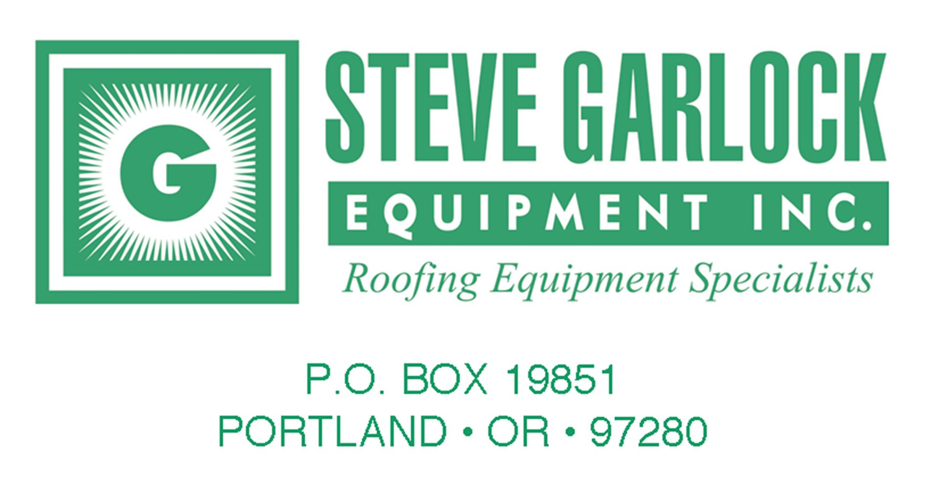 A logo for steve garlock equipment inc. roofing equipment specialists