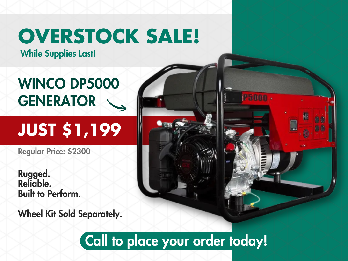Overstock Sale – While Supplies Last! WINCO DP5000 Generator – Just $1199