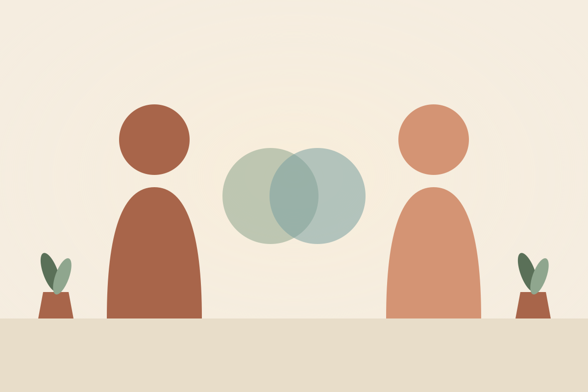 Illustration of two people facing each other in a couples counseling session in Gainesville, FL