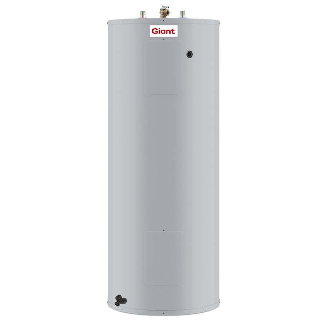 A giant electric water heater is sitting on a white surface.