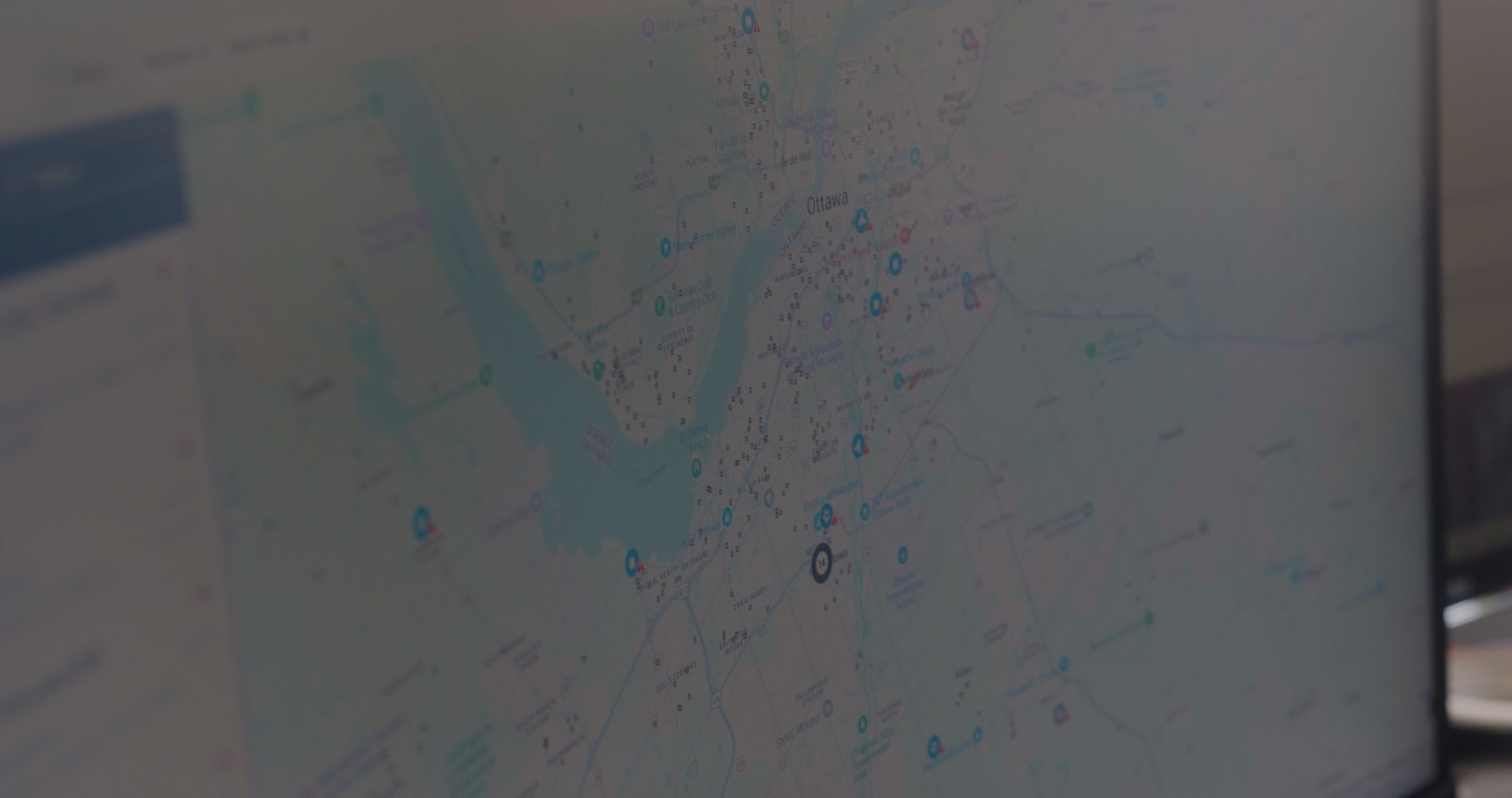 A close up of a computer screen with a map on it.