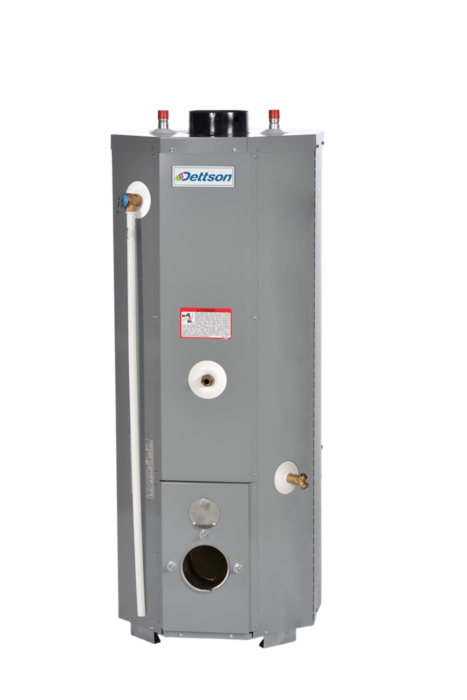 A gray water heater on a white background.
