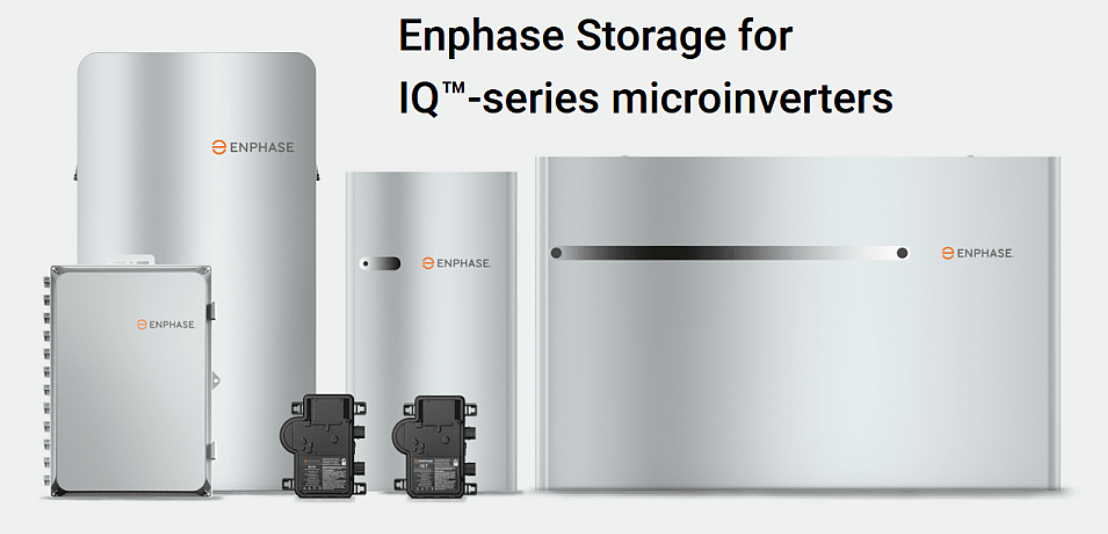 Enphase storage units for IQ-series microinverters. Gray storage units with Enphase logo.
